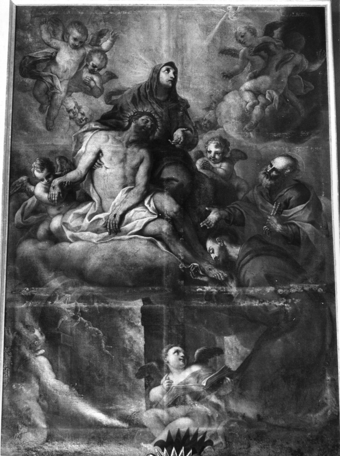 Cristo in pietà tra la Madonna San Pietro e San Francesco (dipinto, opera isolata) di Nasini Giuseppe Nicola (prima metà sec. XVIII)
