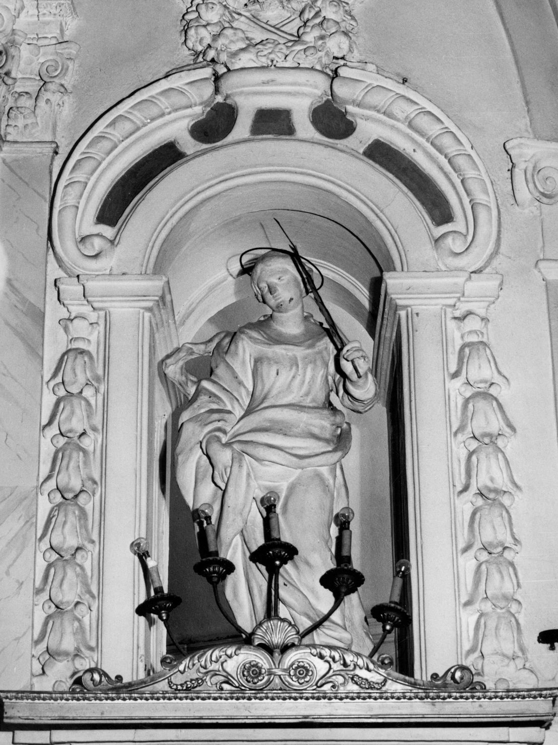 Immacolata Concezione, Sant'Antonio da Padova, San Nicola, Santa Lucia e San Genesio (statua, elemento d'insieme) - bottega amiatina (sec. XVII)