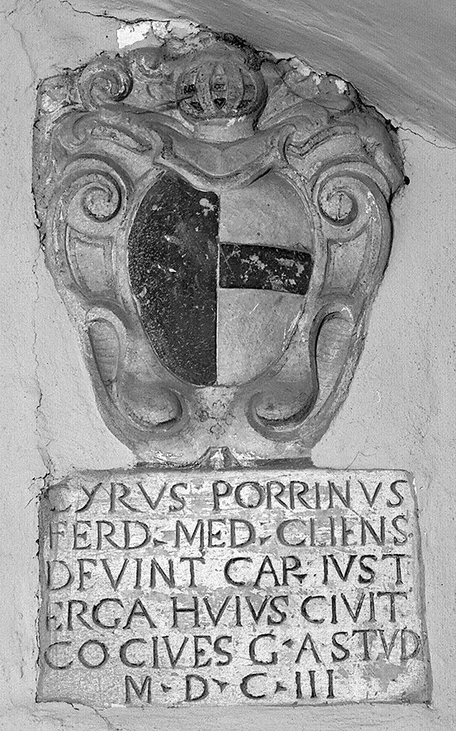 stemma gentilizio della famiglia Porrini (rilievo) - bottega toscana (sec. XVII)