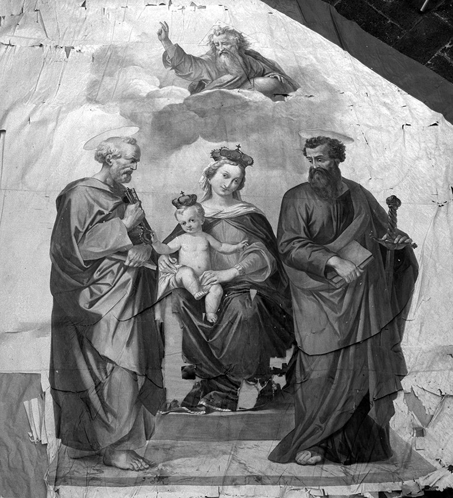 Madonna del Soccorso, Madonna con Bambino tra San Pietro e San Paolo (stendardo) - ambito senese (sec. XIX)