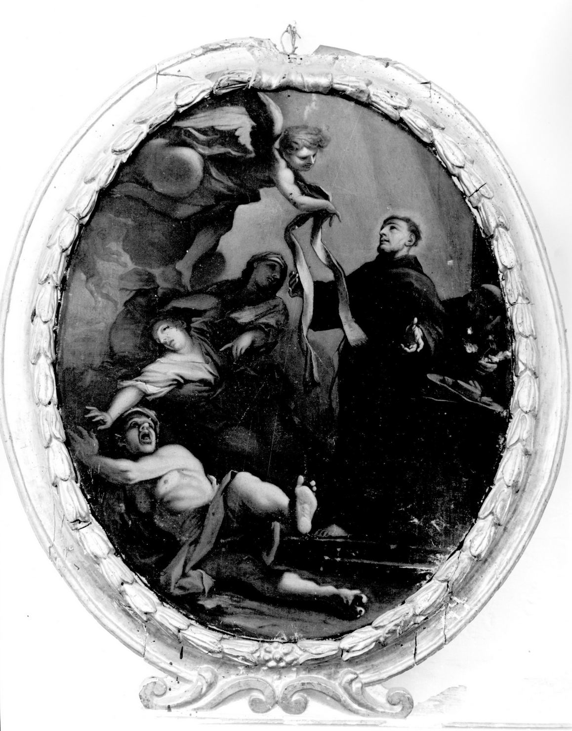 San Bonaventura riceve da un angelo la stola con la quale libera un'ossessa (dipinto) di Nasini Giuseppe Nicola (maniera) (secc. XVII/ XVIII)