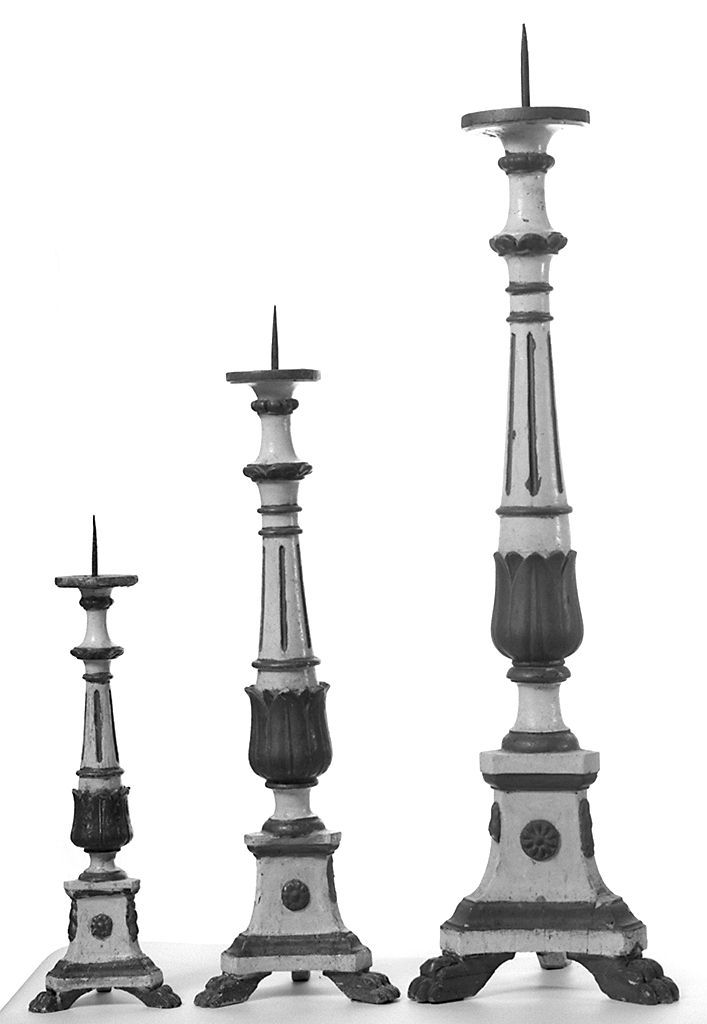candeliere d'altare, serie - bottega toscana (prima metà sec. XIX)