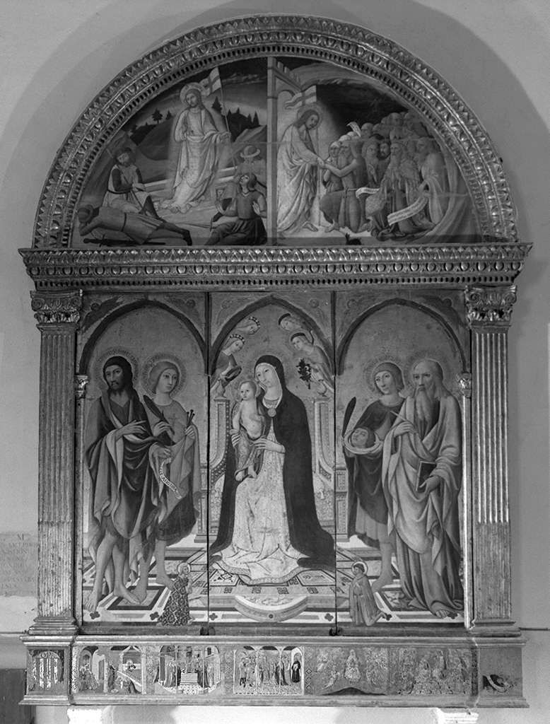 Madonna con Bambino in trono tra santi/ storie della vita di Maria Vergine e di Cristo (dipinto) di Sano di Pietro (sec. XV)