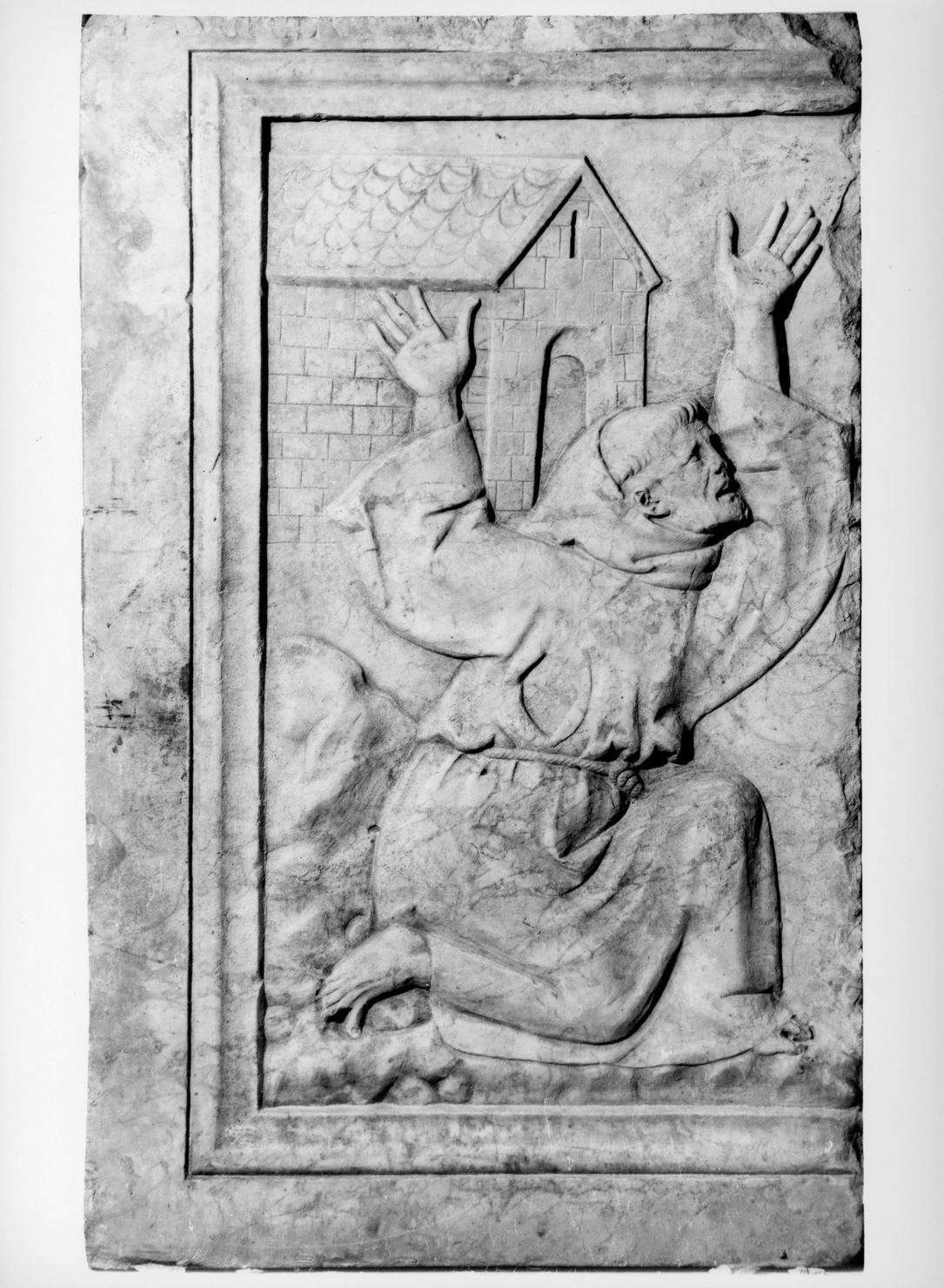 San Francesco d'Assisi riceve le stimmate (rilievo, frammento) - ambito senese (prima metà sec. XIV)