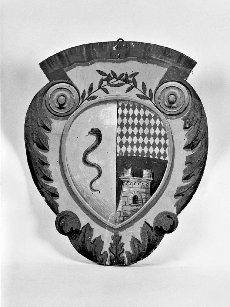stemma gentilizio della famiglia Viscioni (dipinto, elemento d'insieme) - ambito senese (sec. XX)