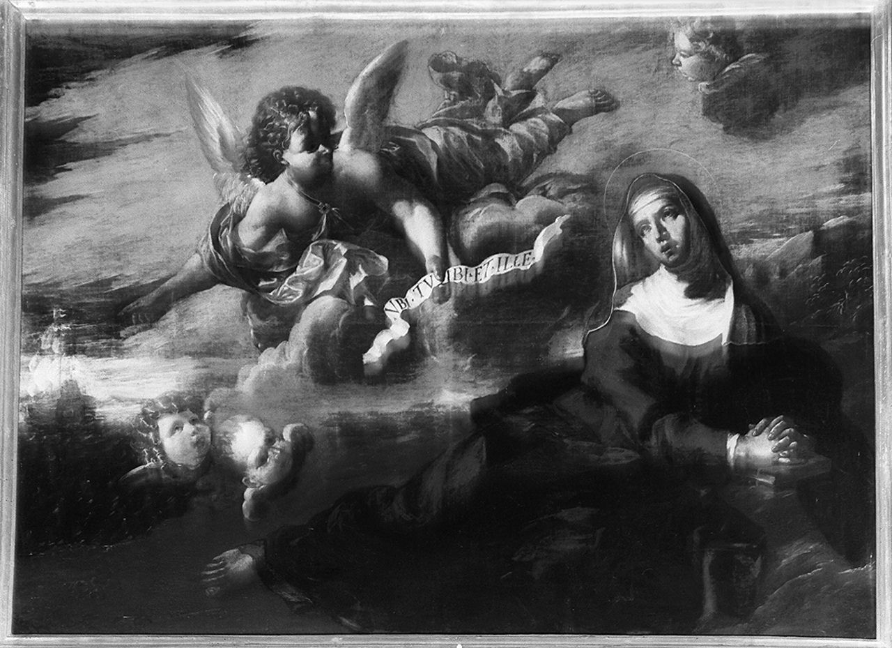 angelo indica a Santa Monica la partenza del figlio Agostino dalle coste dell'Africa (dipinto) di Montorselli Dionisio (ultimo quarto sec. XVIII)