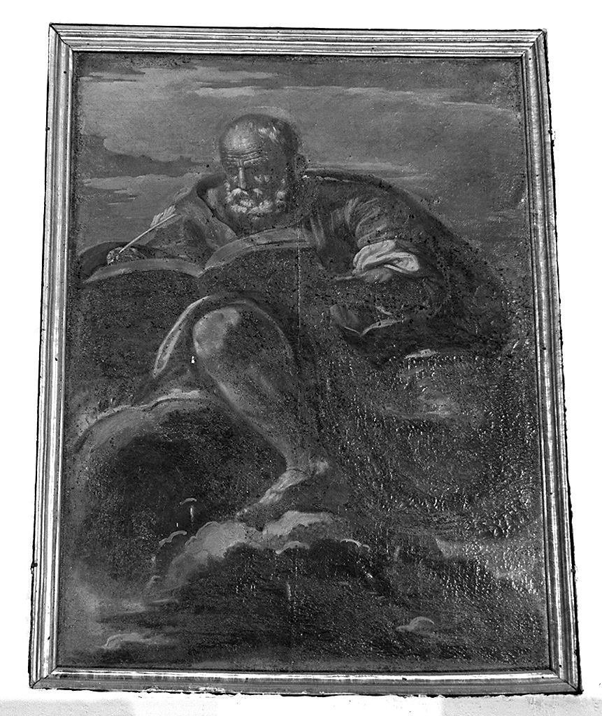 San Marco scrive il vangelo (dipinto) di Montorselli Dionisio (secc. XVII/ XVIII)