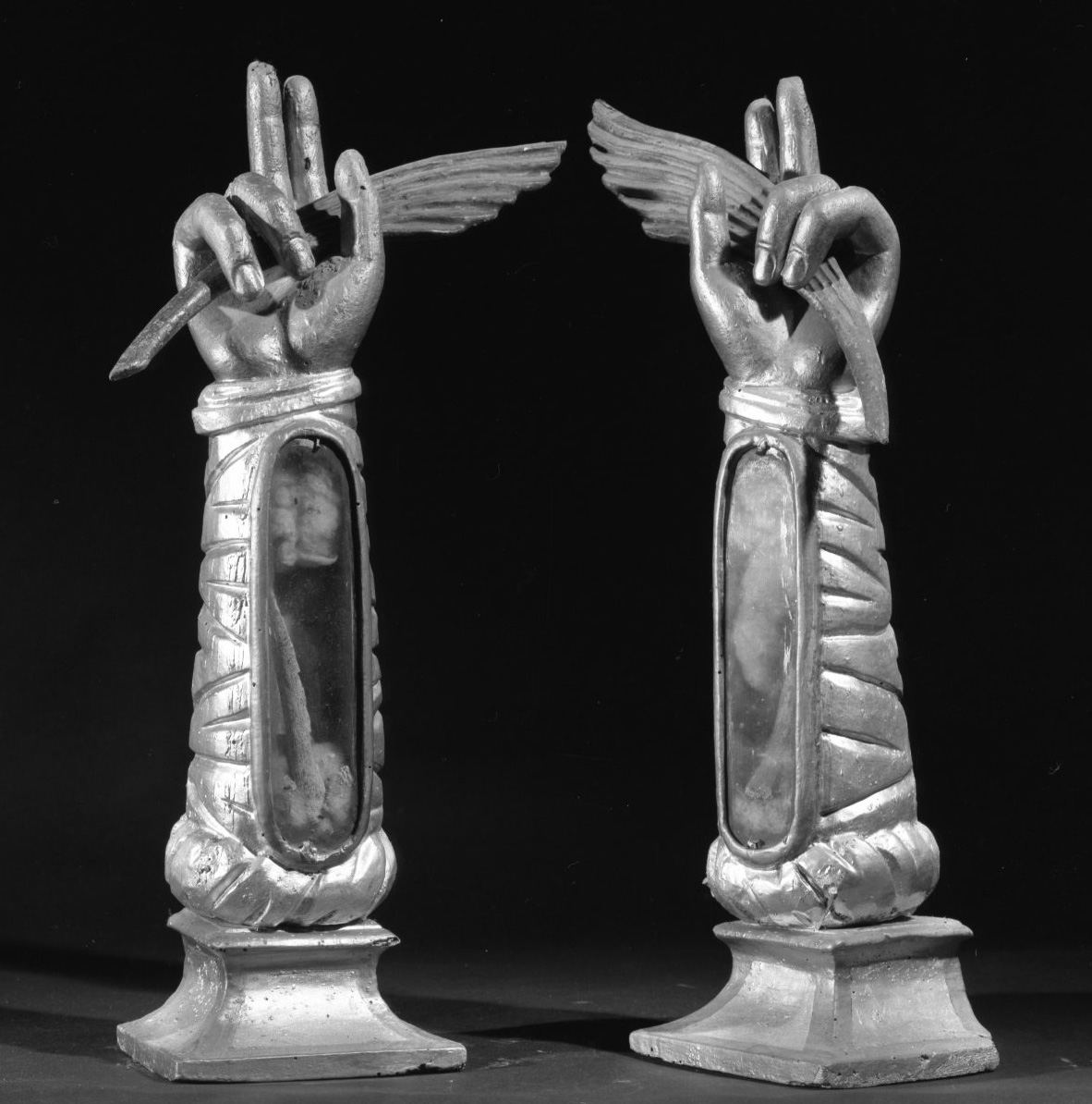 reliquiario antropomorfo - a braccio, coppia - bottega toscana (fine/inizio secc. XVIII/ XIX)