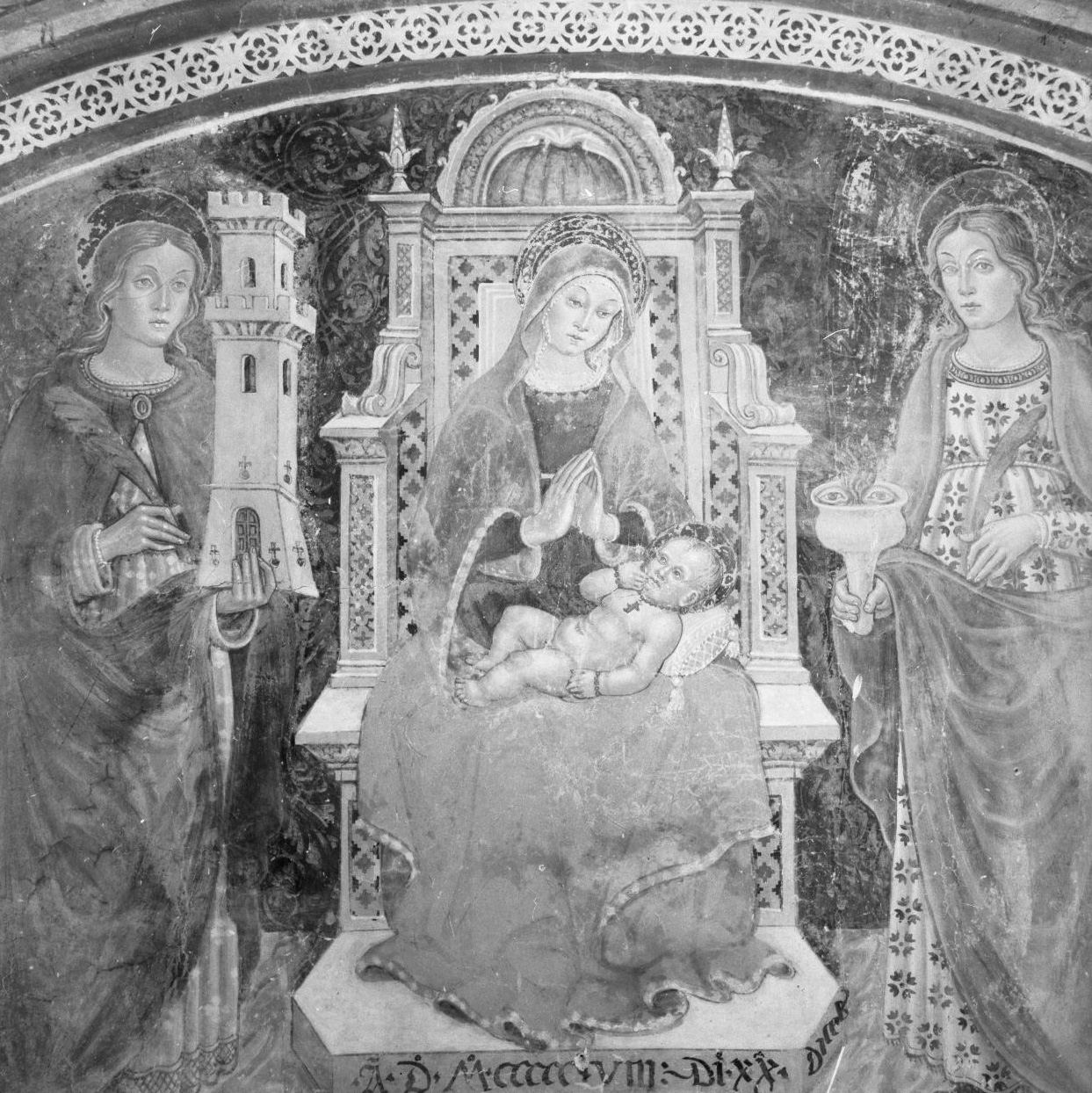 Madonna con Bambino in trono con Santa Barbara e Santa Lucia (dipinto) - ambito toscano (sec. XVI)
