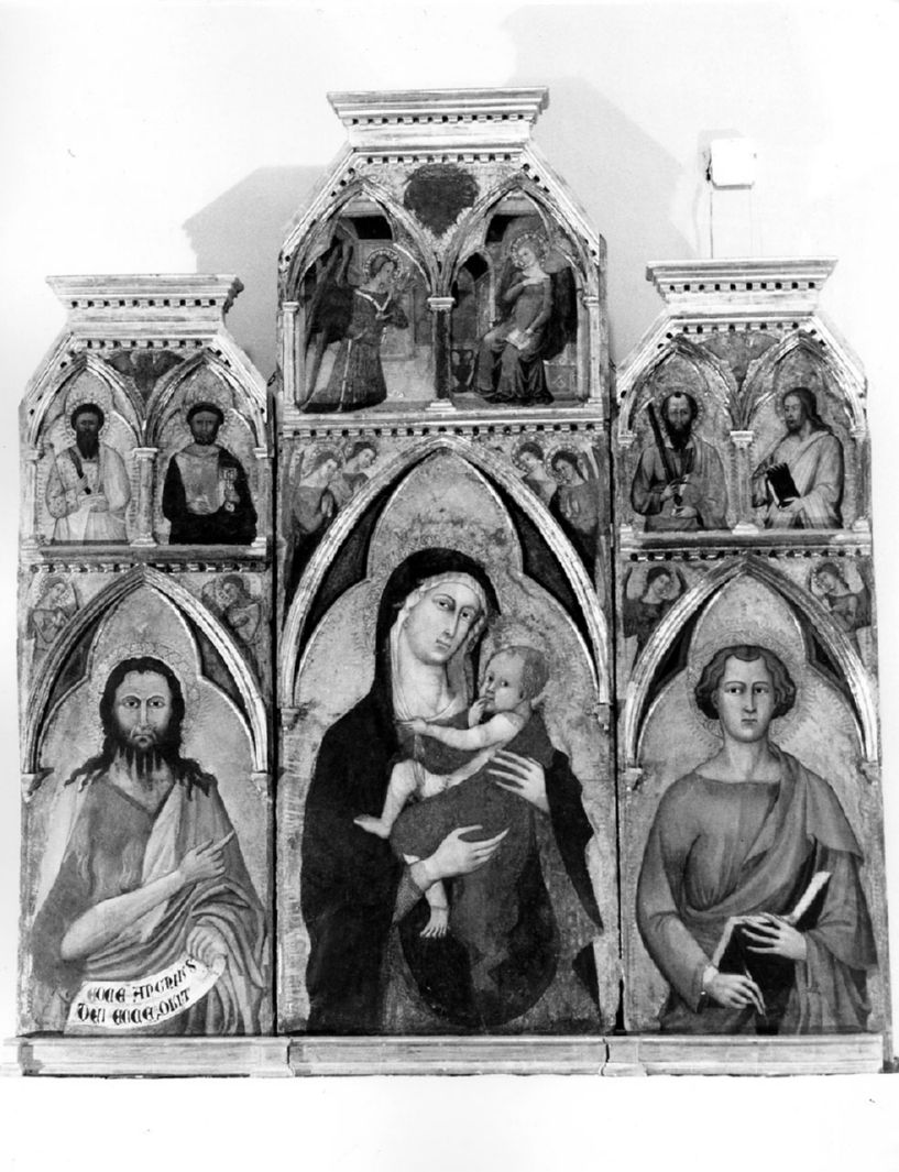 Madonna con Bambino con San Giovanni Evangelista e San Giovanni Battista (dipinto) di Jacopo di Minio del Pellicciaio (seconda metà sec. XIV)