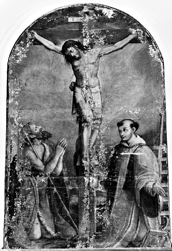 Cristo crocifisso tra San Lorenzo e San Giovanni Battista (dipinto) - ambito senese (secc. XVI/ XVII)