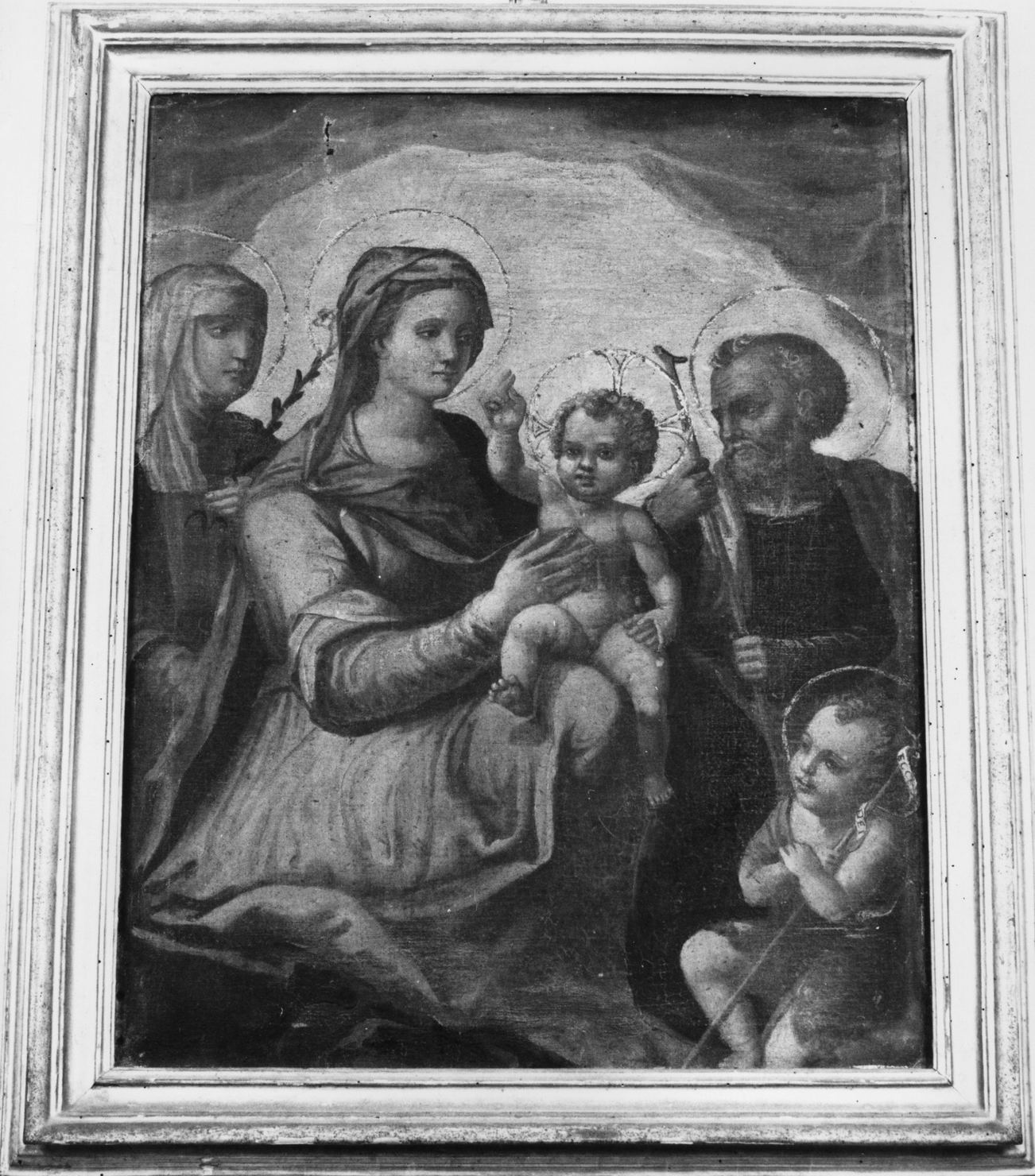 Madonna col Bambino, San Giovannino, San Giuseppe, Santa Caterina da Siena (dipinto, opera isolata) - ambito senese (secc. XVI/ XVII)