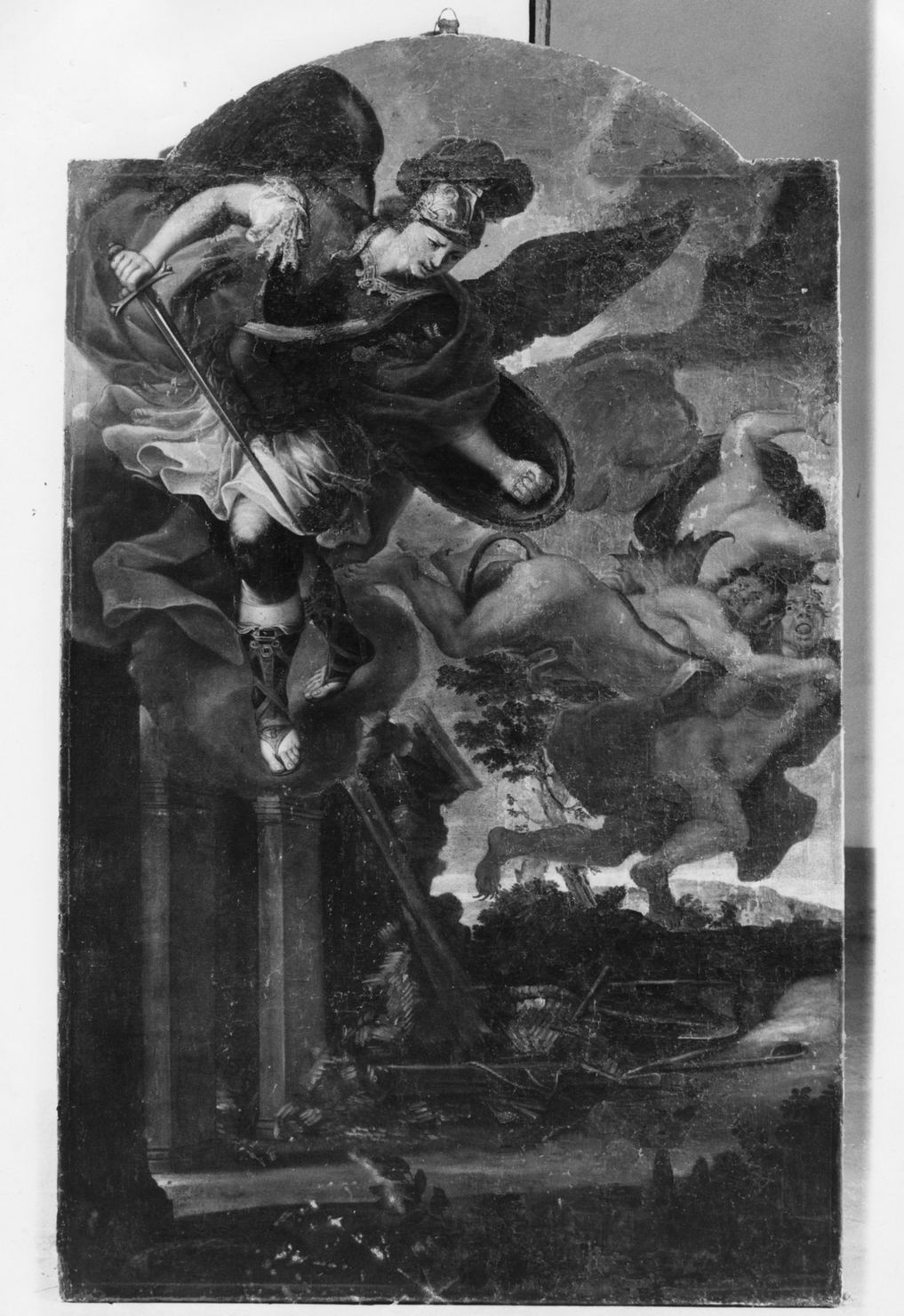 San Michele Arcangelo scaccia gli angeli ribelli dal paradiso (dipinto, opera isolata) - ambito senese (seconda metà sec. XVI)