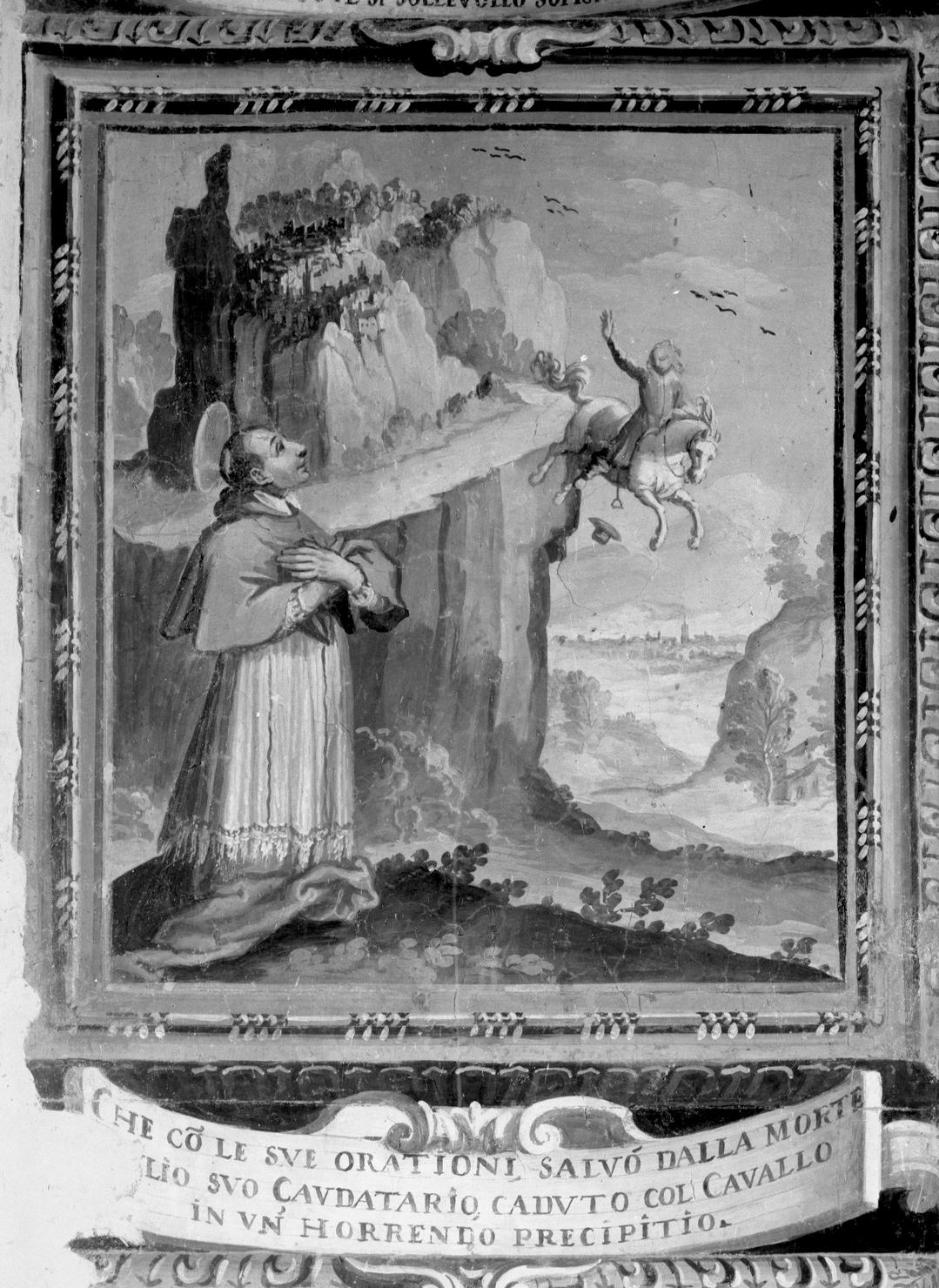 San Carlo Borromeo salva un uomo precipitato in un burrone (dipinto, ciclo) di Nasini Apollonio (metà sec. XVIII)