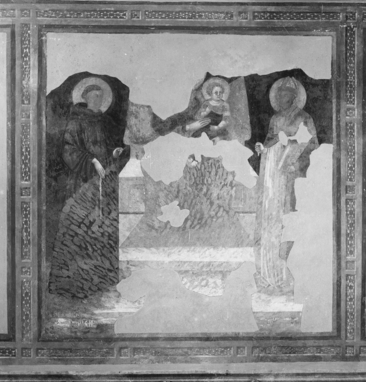 Madonna con Bambino tra San Leonardo e Santo vescovo (dipinto) - ambito senese (fine sec. XIV)