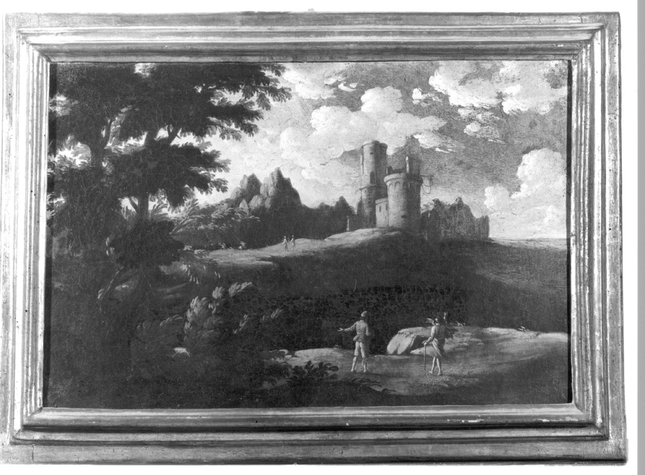 paesaggio roccioso (dipinto, elemento d'insieme) - ambito senese (metà sec. XVIII)