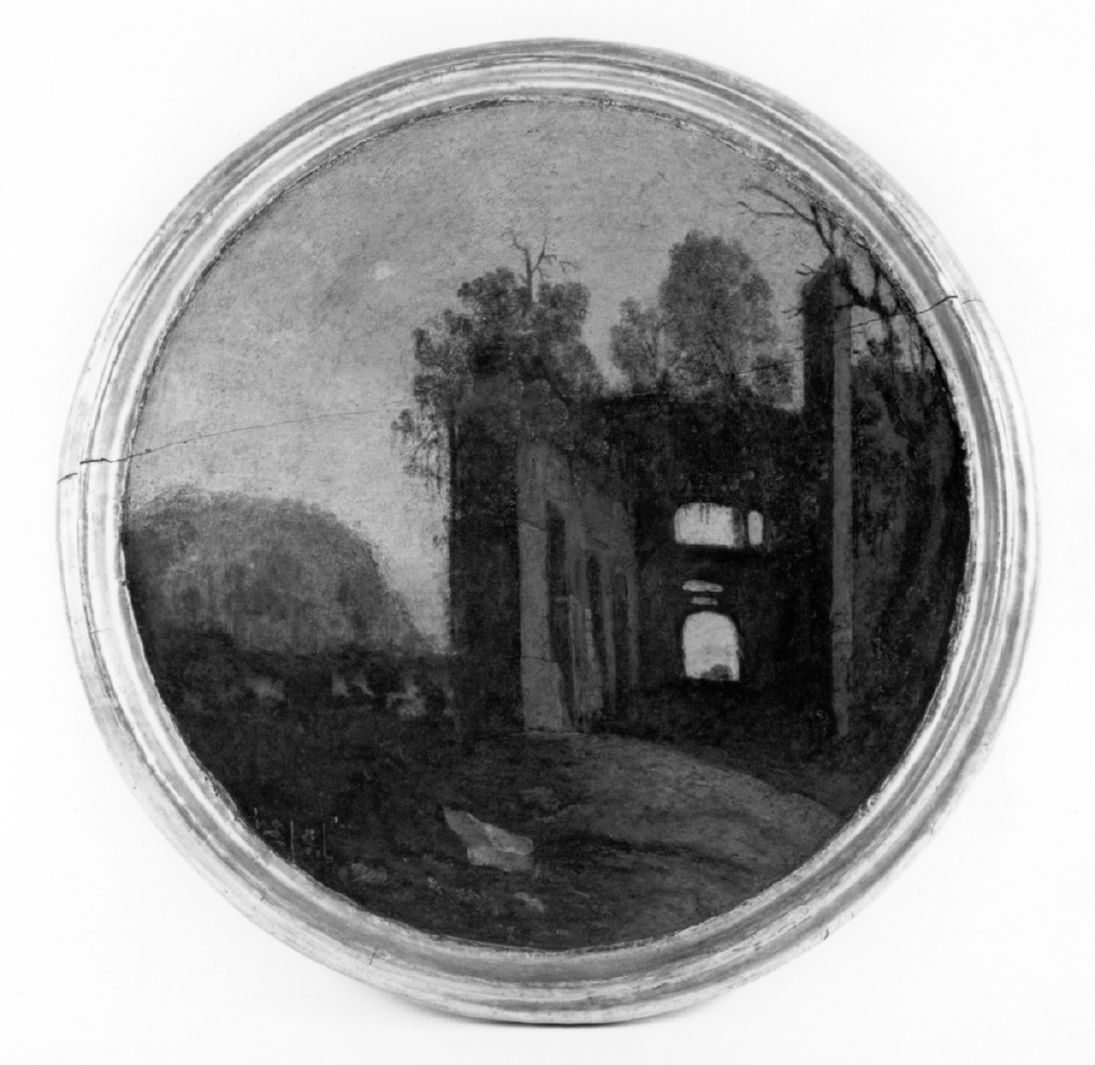paesaggio con rovine (dipinto, elemento d'insieme) - ambito fiammingo (secc. XVII/ XVIII)