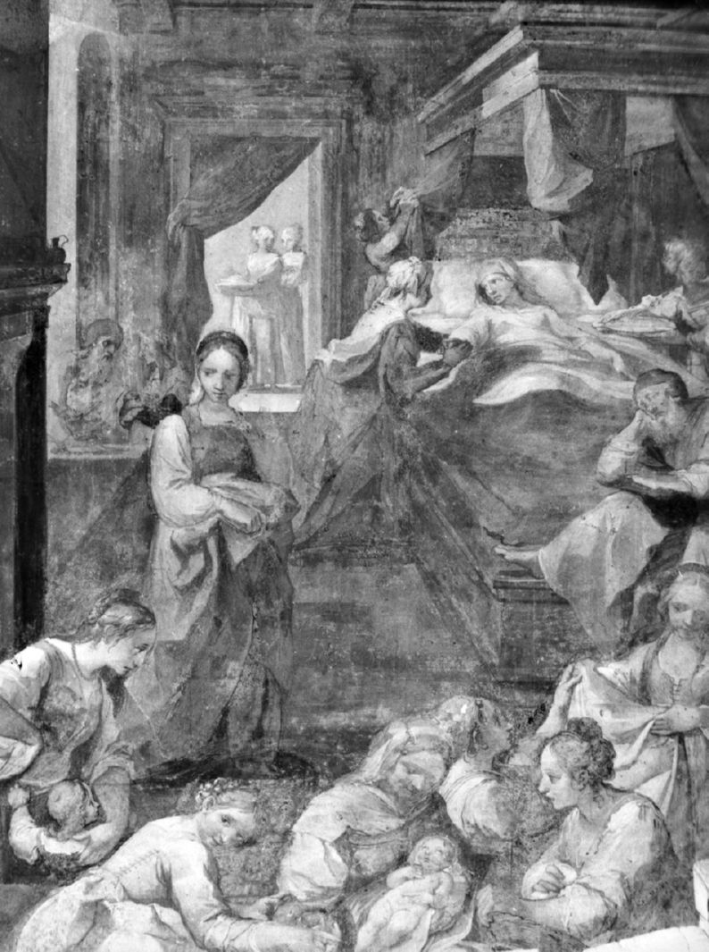nascita di Maria Vergine (dipinto, elemento d'insieme) di Salimbeni Ventura detto Bevilacqua (sec. XVII)