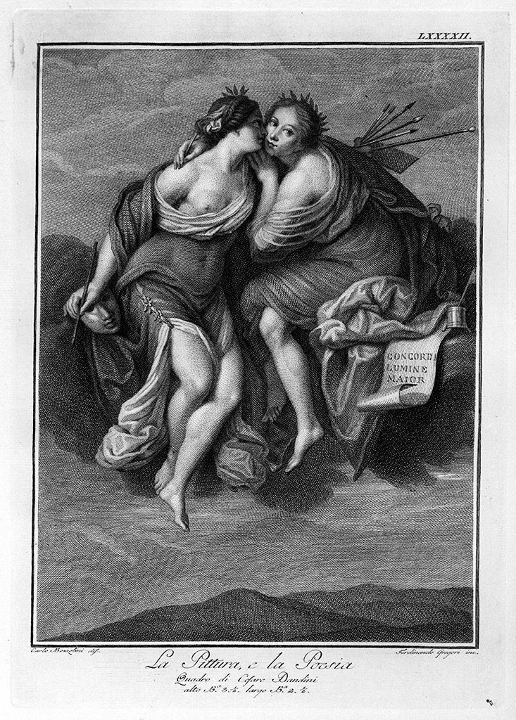 Pittura e Poesia (stampa, elemento d'insieme) di Gregori Ferdinando, Bozzolini Carlo (sec. XVIII)
