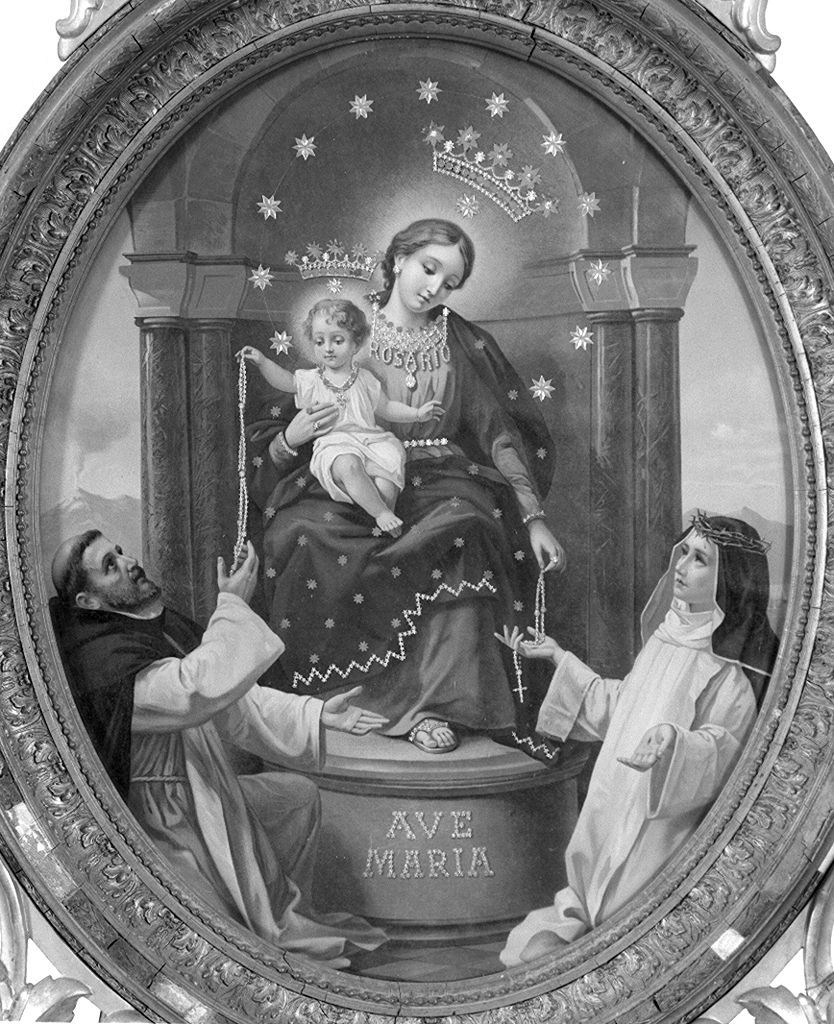 Madonna di Pompei, Madonna del rosario con San Domenico e Santa Caterina da Siena (stampa a colori, elemento d'insieme) - ambito italiano, ambito napoletano (secc. XIX/ XX)