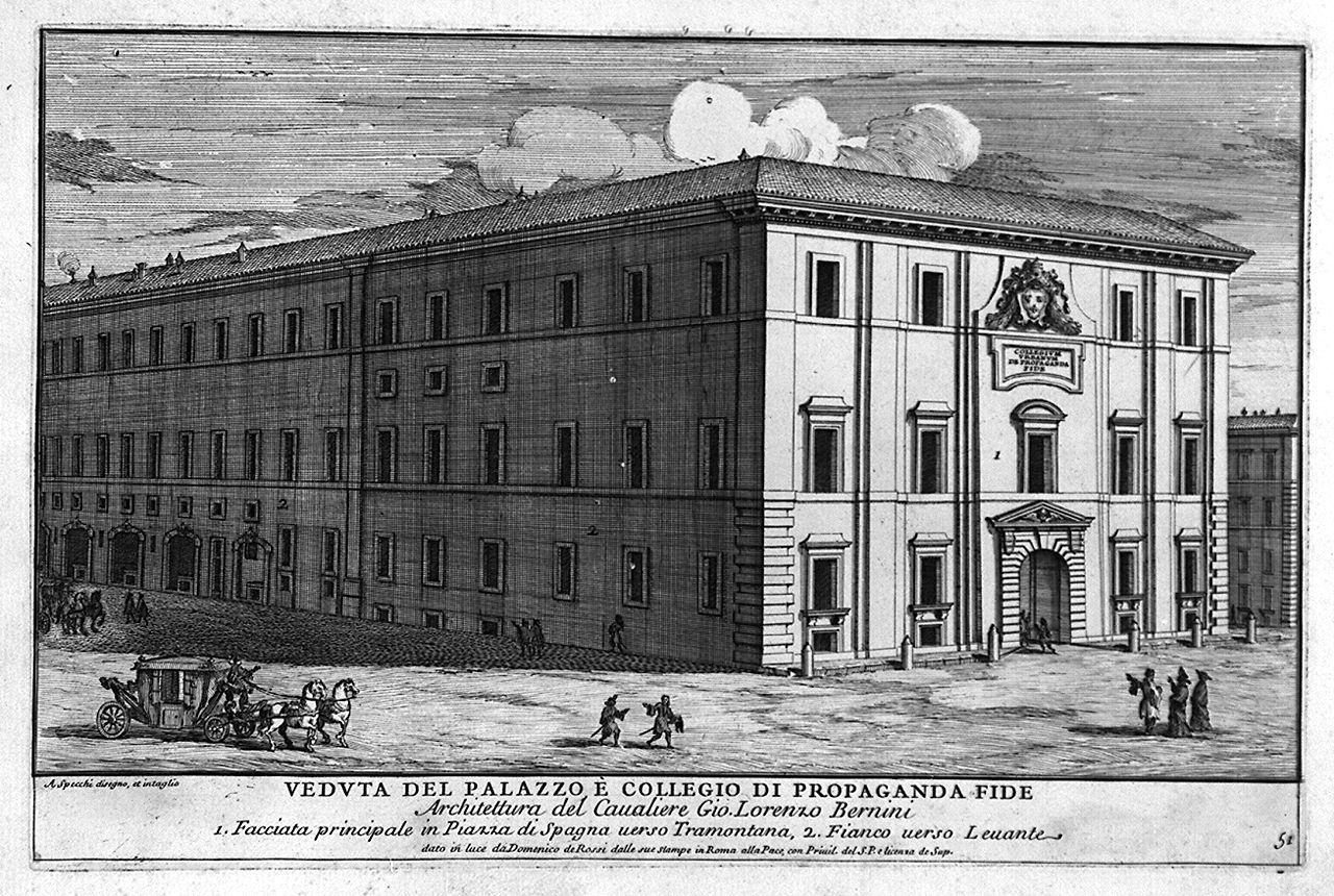 veduta del palazzo di Propaganda Fide a Roma (stampa, elemento d'insieme) di Specchi Alessandro (sec. XVII)