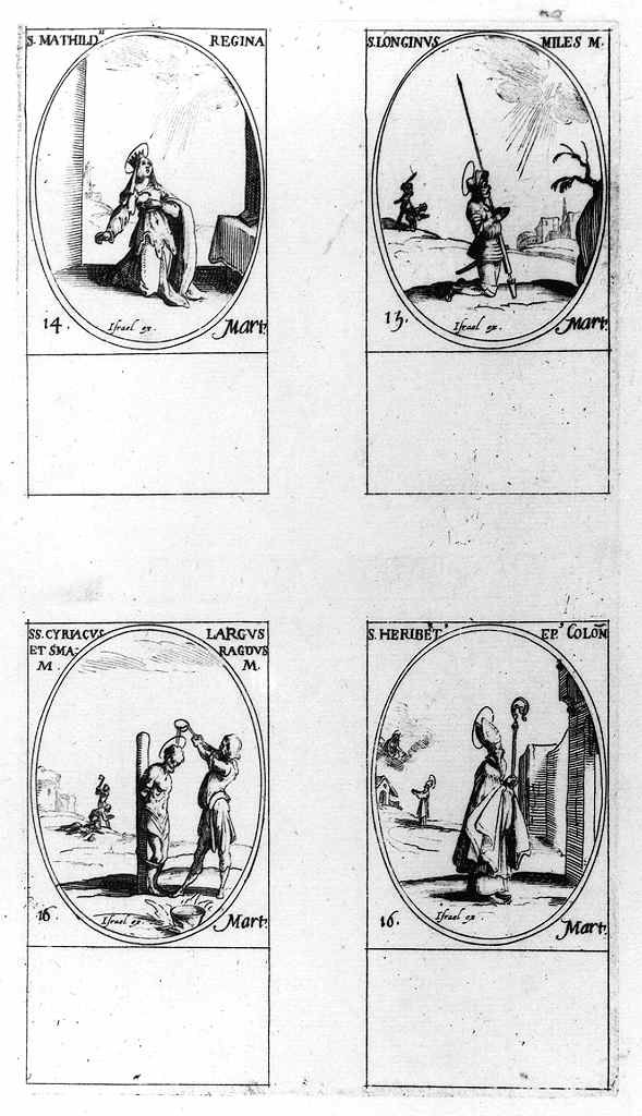 martirio di San Ciriaco e Sant'Esmeraldo (stampa, elemento d'insieme) di Callot Jacques (e aiuti) (metà sec. XVII, sec. XVIII)