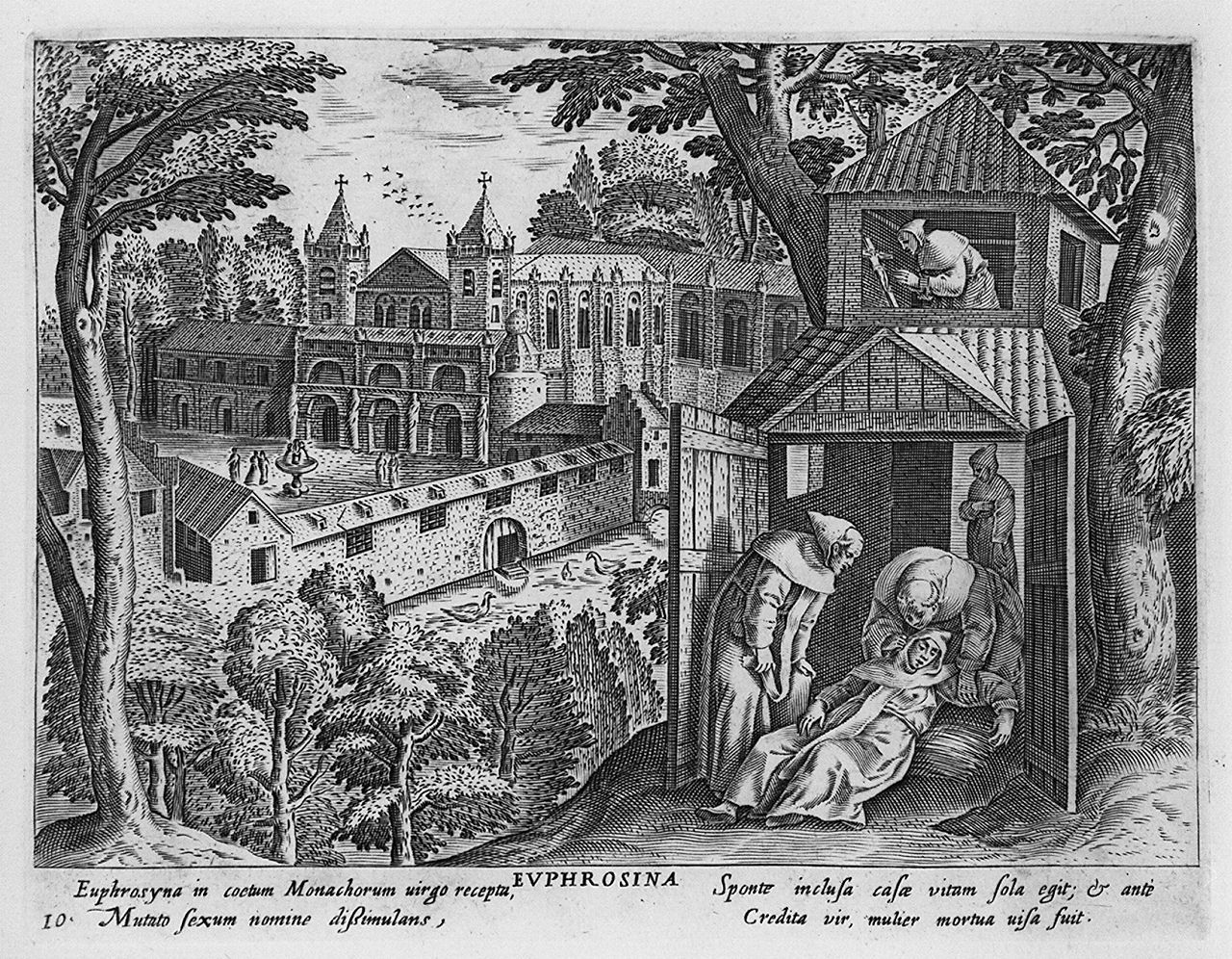 morte di Eufrosina di Alessandria (stampa, elemento d'insieme) di Collaert Adriaen, Vos Marten de (sec. XVII)
