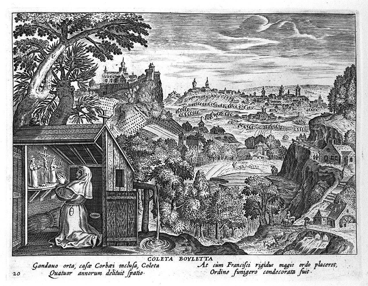 Coletta eremita a Corbie (stampa, elemento d'insieme) di Collaert Adriaen, Vos Marten de (sec. XVII)