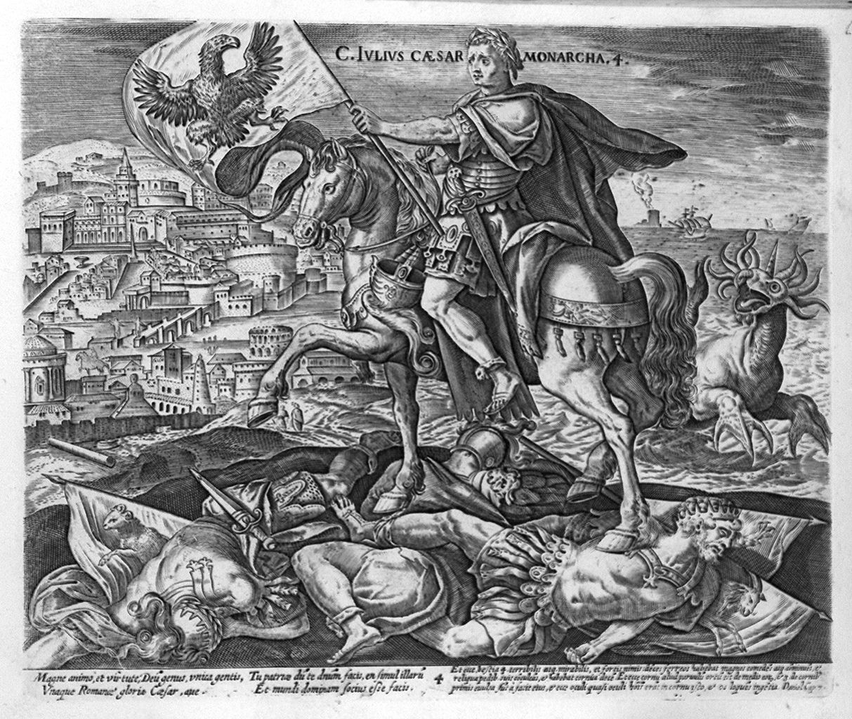 Cesare vittorioso nel campo nemico (stampa, elemento d'insieme) di Collaert Adriaen, Vos Marten de (sec. XVII)
