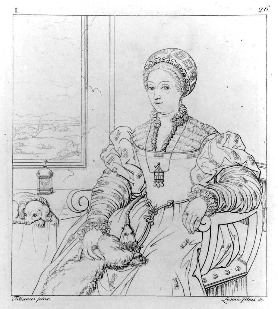 ritratto di Eleonora Gonzaga della Rovere (stampa, elemento d'insieme) di Lasinio Giovanni Paolo, Gozzini Vincenzo, Vecellio Tiziano (sec. XIX)