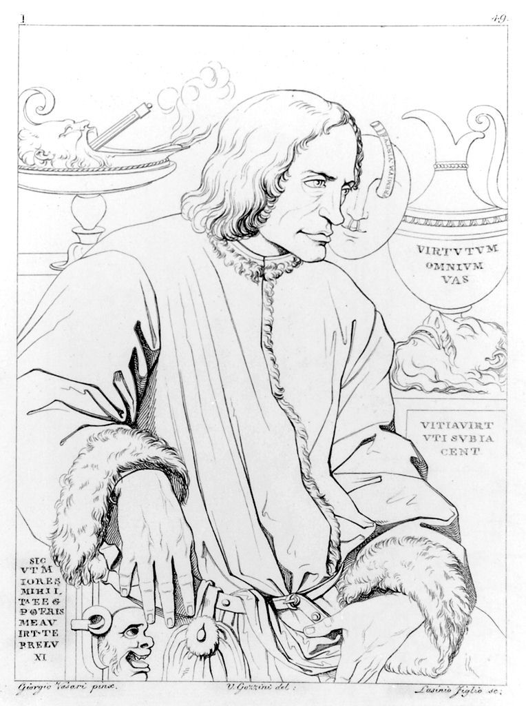 ritratto di Lorenzo il Magnifico (stampa, elemento d'insieme) di Lasinio Giovanni Paolo, Gozzini Vincenzo, Vasari Giorgio (sec. XIX)