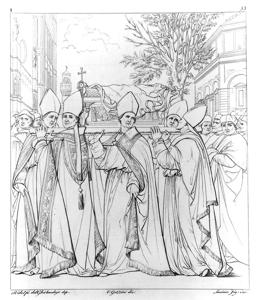 funerali di San Zanobi (stampa, elemento d'insieme) di Lasinio Giovanni Paolo, Gozzini Vincenzo, Bigordi Domenico detto Ghirlandaio (sec. XIX)