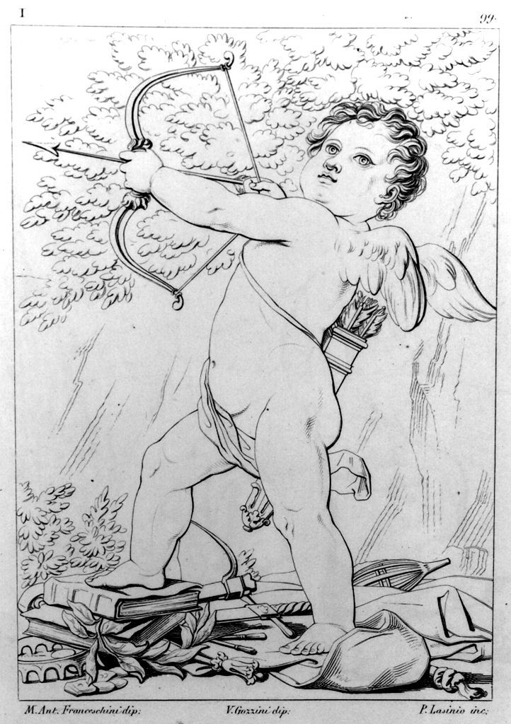 Cupido che lancia una freccia (stampa, elemento d'insieme) di Lasinio Giovanni Paolo, Gozzini Vincenzo, Franceschini Marcantonio (sec. XIX)