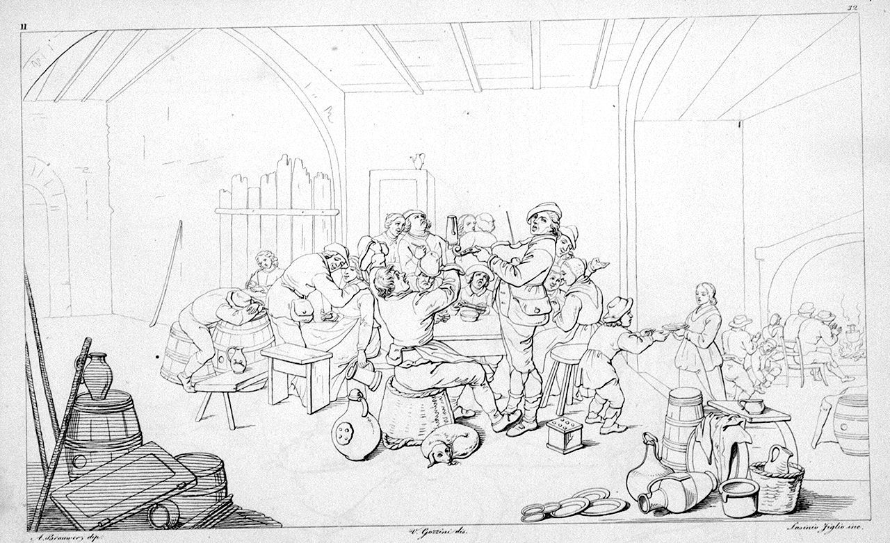interno di osteria con figure (stampa, elemento d'insieme) di Lasinio Giovanni Paolo, Gozzini Vincenzo (sec. XIX)