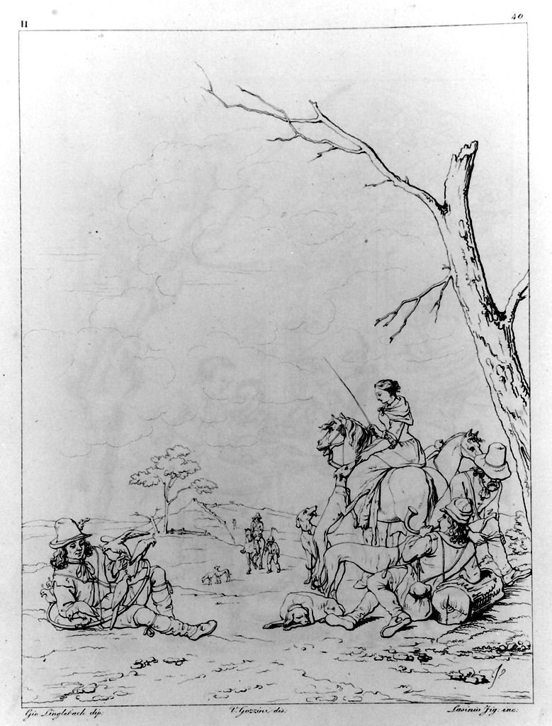 paesaggio con cacciatori (stampa, elemento d'insieme) di Lasinio Giovanni Paolo, Gozzini Vincenzo (sec. XIX)