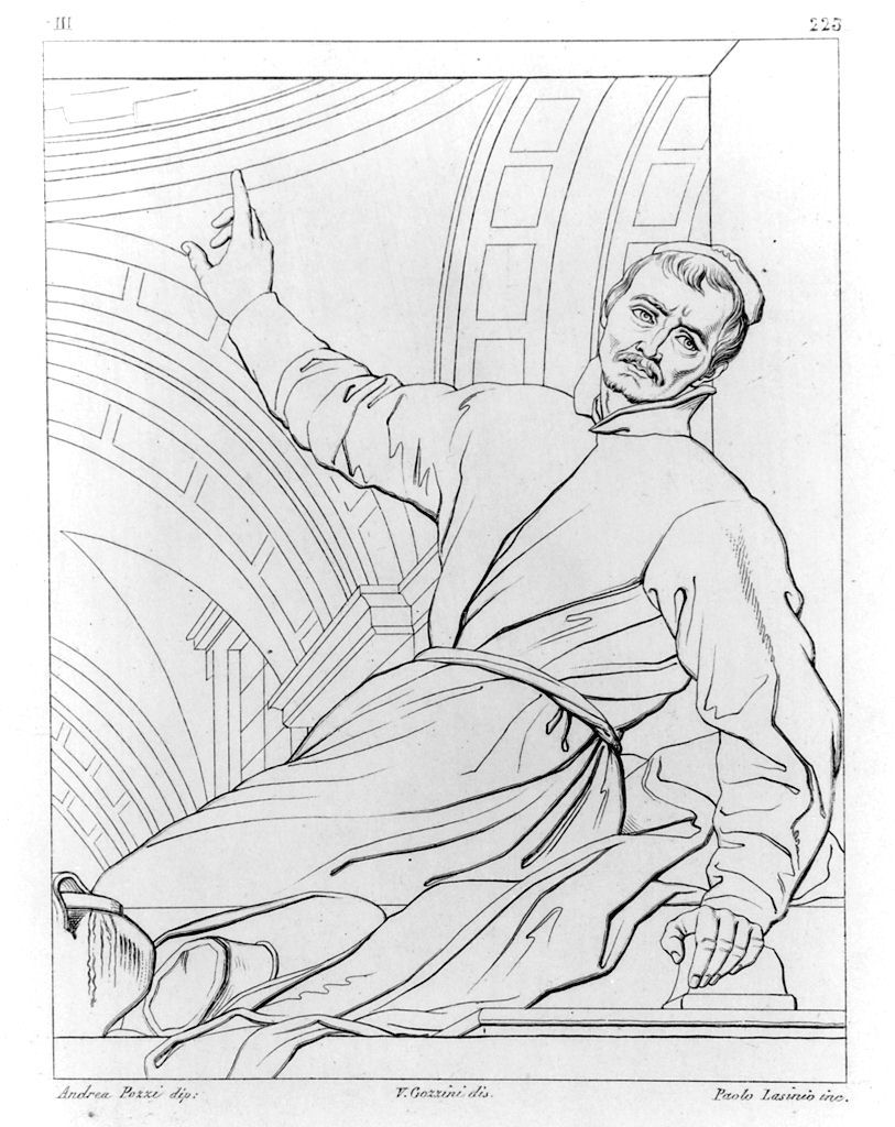 autoritratto di Andrea Pozzo (stampa, elemento d'insieme) di Lasinio Giovanni Paolo, Gozzini Vincenzo, Pozzo Andrea (sec. XIX)