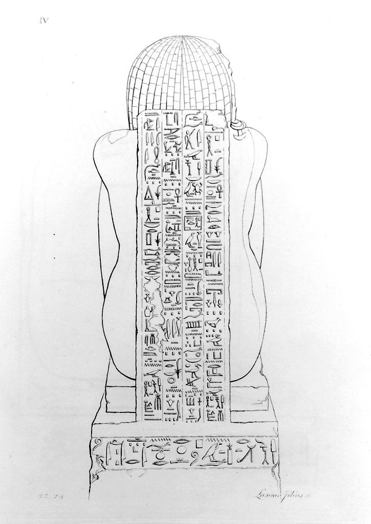 statua del sacerdote Ptahmose vista da tergo (stampa, elemento d'insieme) di Lasinio Giovanni Paolo, Gozzini Vincenzo (sec. XIX)