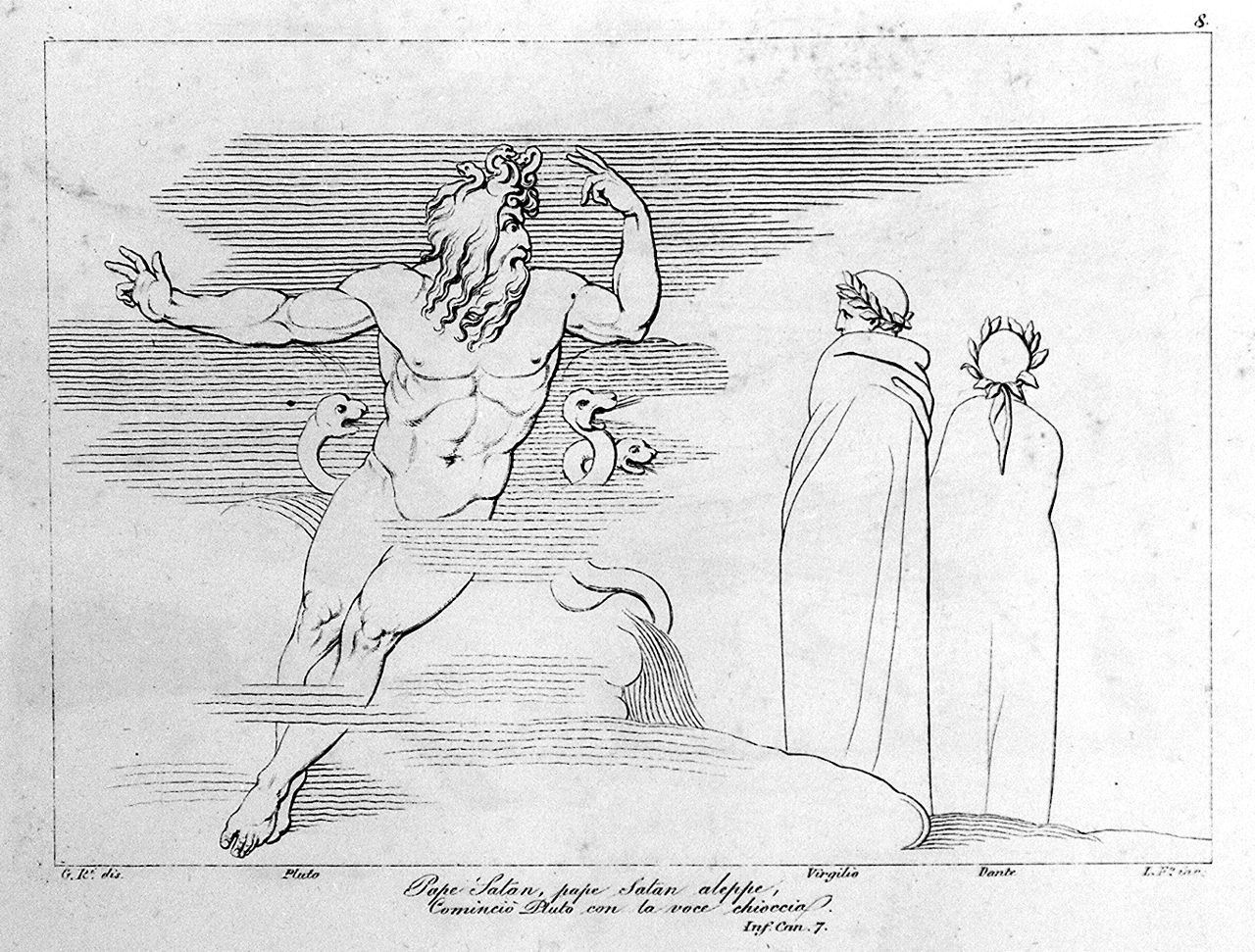 Dante e Virgilio dinanzi a Pluto (stampa, elemento d'insieme) di Lasinio Giovanni Paolo, Rossi Giuseppe, Flaxman John (sec. XVIII, sec. XIX)