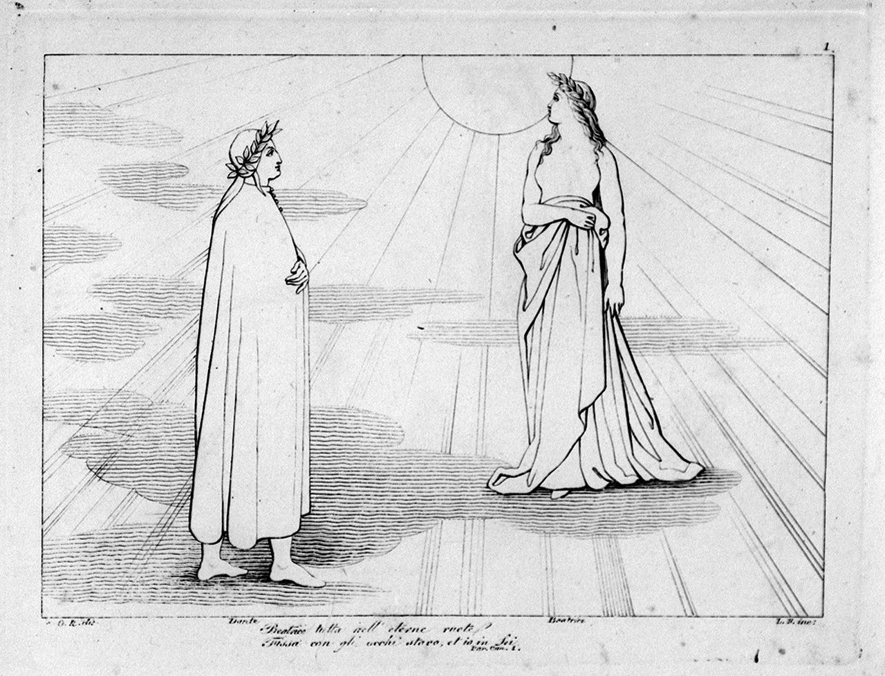 Dante e Beatrice ascendono al paradiso (stampa, elemento d'insieme) di Lasinio Giovanni Paolo, Rossi Giuseppe, Flaxman John (sec. XVIII, sec. XIX)