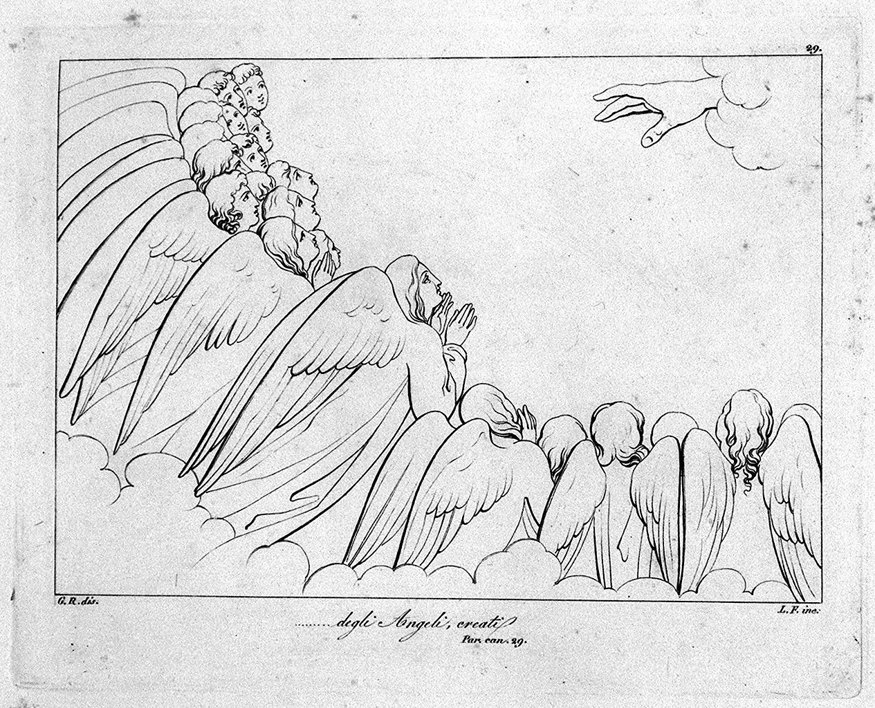 creazione degli angeli (stampa, elemento d'insieme) di Lasinio Giovanni Paolo, Rossi Giuseppe, Flaxman John (sec. XVIII, sec. XIX)