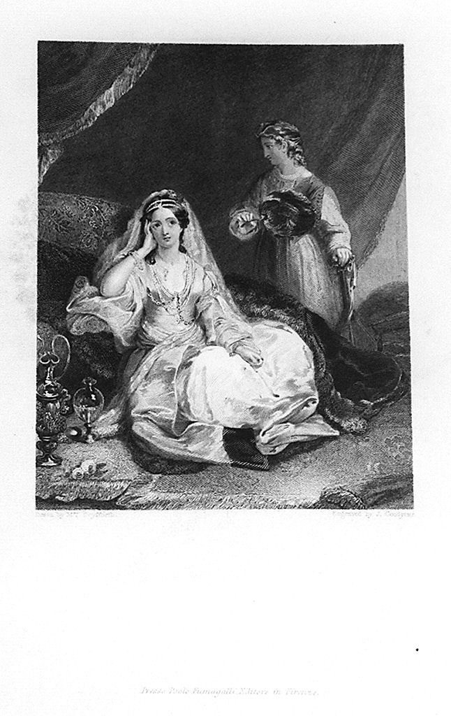donna araba con cameriera sotto una tenda (stampa, elemento d'insieme) di Goodyear Joseph (sec. XIX)