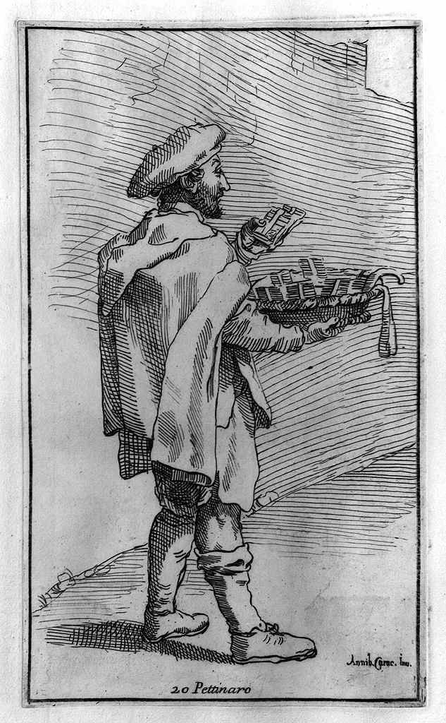 venditore di pettini (stampa, elemento d'insieme) di Guillain Simon il Vecchio, Carracci Annibale (sec. XVII, sec. XVIII)