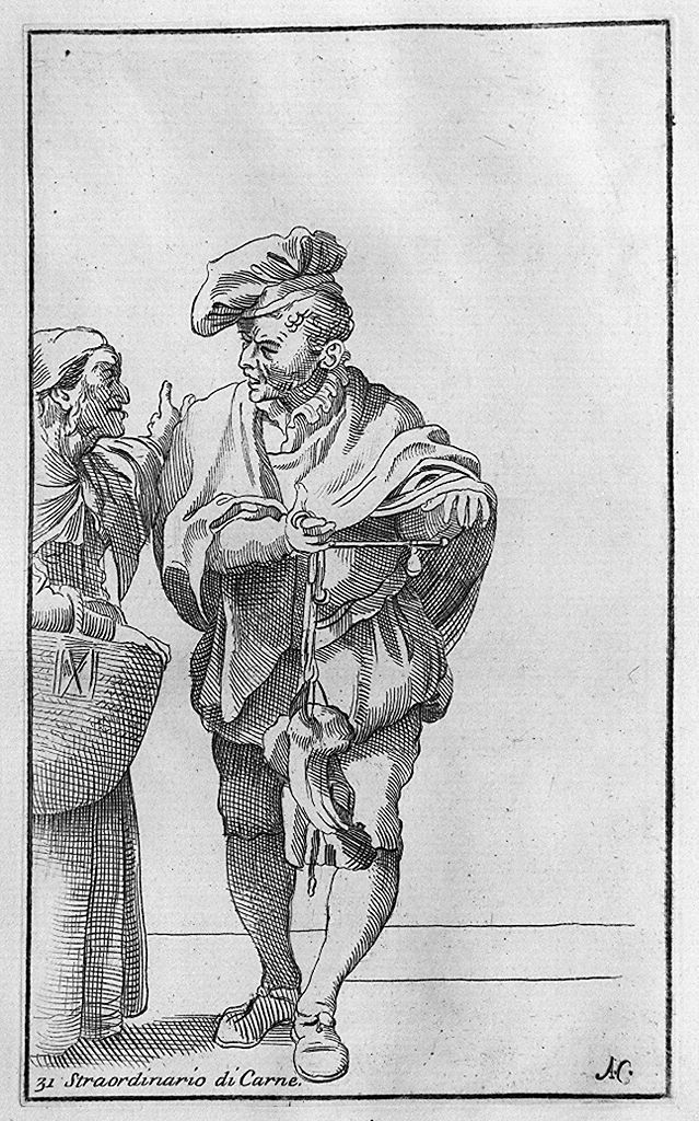venditore di carne (stampa, elemento d'insieme) di Guillain Simon il Vecchio, Carracci Annibale (sec. XVII, sec. XVIII)