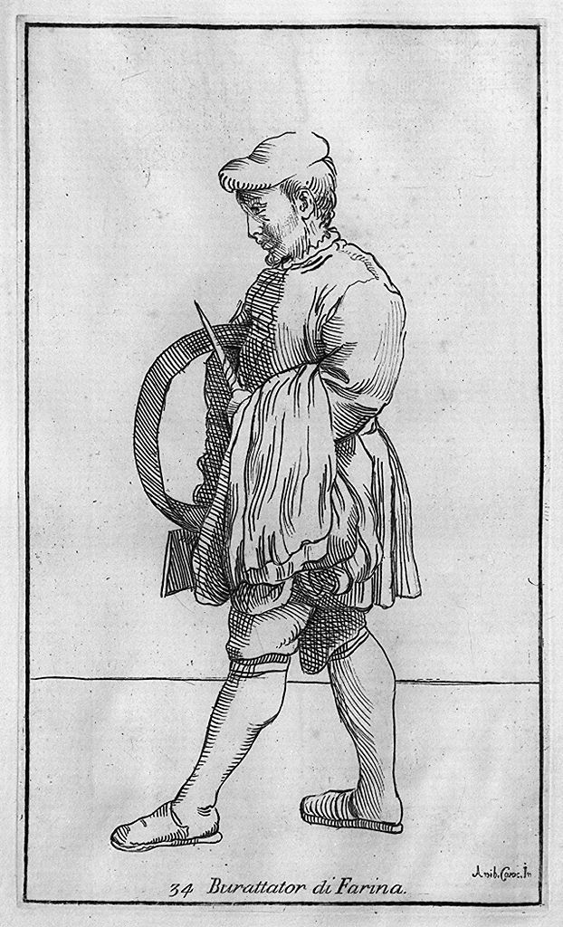 setacciatore di farina (stampa, elemento d'insieme) di Guillain Simon il Vecchio, Carracci Annibale (sec. XVII, sec. XVIII)