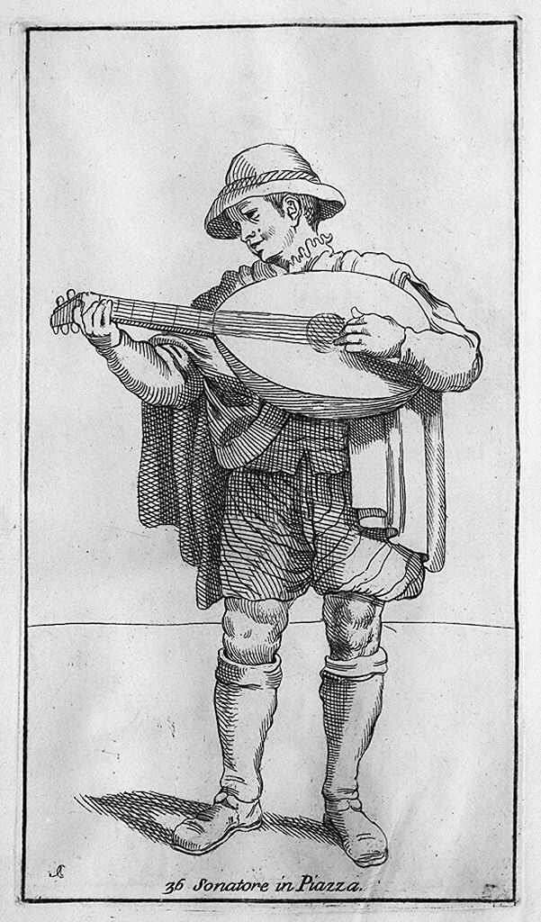 suonatore di liuto (stampa, elemento d'insieme) di Guillain Simon il Vecchio, Carracci Annibale (sec. XVII, sec. XVIII)