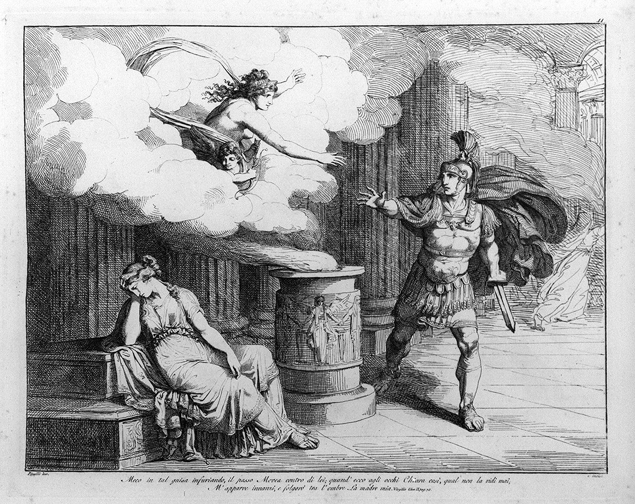 Venere impedisce ad Enea di uccidere Elena (stampa, elemento d'insieme) di Pinelli Bartolomeo (sec. XIX)