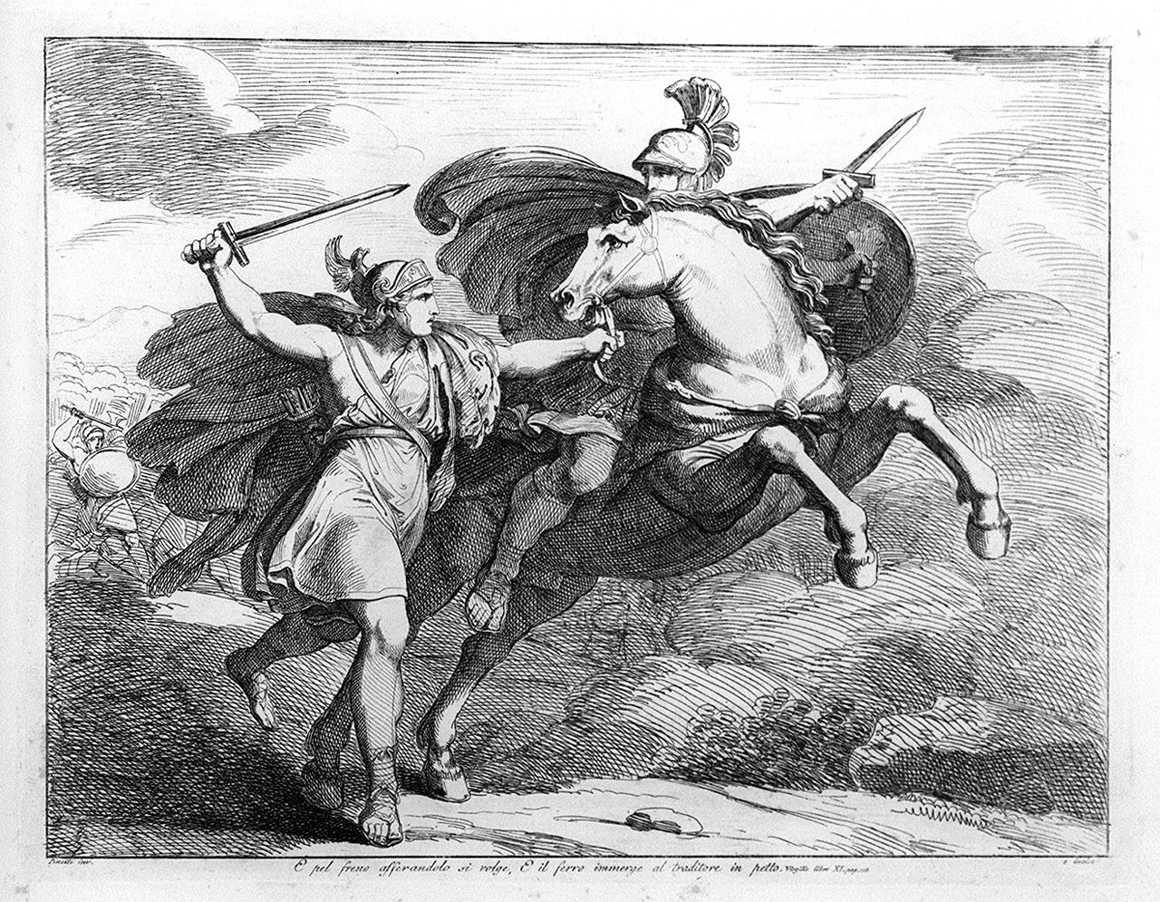 Camilla uccide Ornito (stampa, elemento d'insieme) di Pinelli Bartolomeo (sec. XIX)