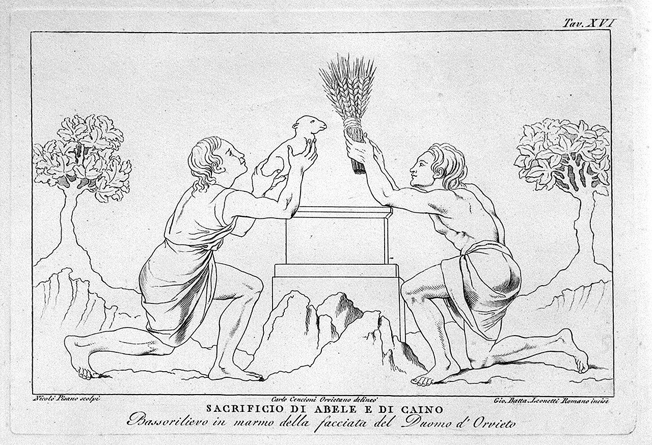 sacrificio di Caino e di Abele (stampa, elemento d'insieme) di Leonetti Giovanni Battista, Cencioni Carlo (sec. XVIII)
