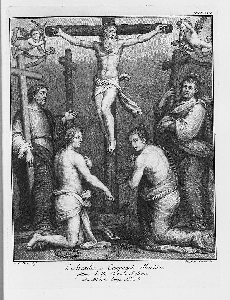 martirio di Sant'Arcadio (stampa, elemento d'insieme) di Pera Giuseppe (sec. XVIII)