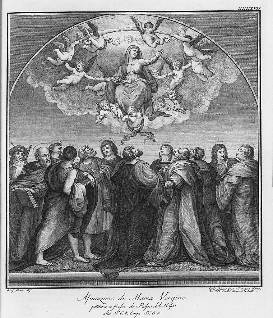 assunzione della Madonna (stampa, elemento d'insieme) di Lasinio Carlo, Pera Giuseppe (sec. XVIII)